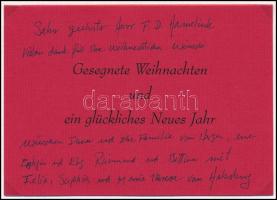 Raimund von Habsburg (1958-) és családtagjai aláírásai karácsonyi üdvözlőlapon. Lapra montírozva (nem ragasztva). / Raimund von Habsburg (1958-) and his family members signatures on Christmas greeting card. Mounted (not glued) on a piece of paper.