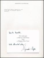 Sigismondo von Habsburg (1966-) és felesége Elyssa autográf aláírása és karácsonyi üdvözlőlapon. Lapra montírozva (nem ragasztva). / Archduke Sigismund (Sigismondo) of Austria (1966-) and his wife, autograph signatures on a Christmas greeting card. Mounted (not glued) on a piece of paper.