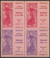 1908 Békéscsaba Mezőgazdasági és Ipari Kiállítás levélzáró kisív piros és lila (felül fogelválás,törés egy értéken / aparted perf.,fold)
