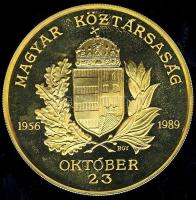 1989. "1956.okt.23." nagyalakú piefort aranyozott Br plakett T:PP Díszdobozban!