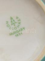 Hollóházi retro mokkás csésze és alj (6 db), matricás, jelzett, kopásokkal