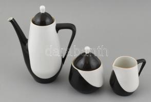 Hollóházi fekete-fehér mintás retro mokkás készlet. Hat személyes, teljes, matricás, jelzett, minimá...