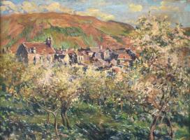 Claude Monet után másolta Liber Gizella jelzéssel a hátoldalán: Tavaszi virágzás. Olaj, vászon. Sérült keretben. 63x80 cm