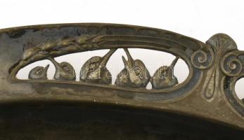 Szecessziós ón tál, madaras dekorral 35x21 cm