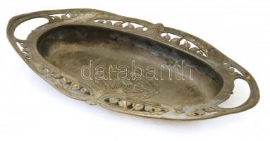 Szecessziós ón tál, madaras dekorral 35x21 cm