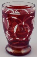 Antik vizes üveg pohárral. XIX. sz. Formába fújt, festett, apró csorbákkal, karcolásokkal. m: 22 cm ...