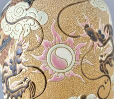 Sárkányos padlóváza. Vietnami, mázas kerámia. Kézzel festett, jelzett, hibátlan. 40 cm