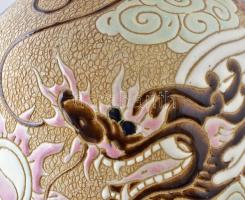 Sárkányos padlóváza. Vietnami, mázas kerámia. Kézzel festett, jelzett, hibátlan. 40 cm