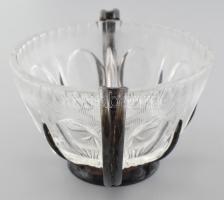 Ezüstözött alpakka füles kínáló kristály üveg betéttel. Lepattanással d: 17 cm