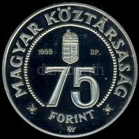 1999. 75Ft Ag "75 éves az MNB" T:PP Csak 4500db! Díszdobozban, tanúsítvánnyal!