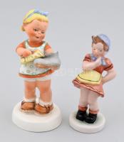 2 db kicslány figura: Royal dux kislány (több sérüléssel) + Bidrogkeresztúri lányka. Kézzel festett jelzett, hibátlan.