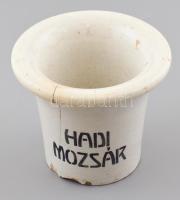 1914-1916 porcelán hadi mozsár I. világháború. Feliratozott. sérült. d: 14 cm, m: 12 cm