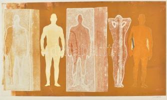 Lakner jelzéssel: Alakok. Kollázs, papír. 22,5x39,5 cm