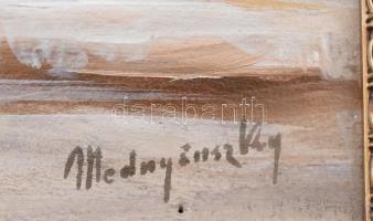 Mednyánszky jelzéssel: Katonák. Olaj, papír. Üvegezett, kissé sérült fa keretben. 23,5x35,5 cm