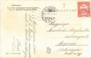 1916 Budapest II. Lipótmező, Hidegkúti út. Cs. és Kir. gyalogsági hadapród iskola, Hentzi emlékmű
