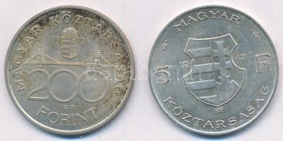 1947. 5Ft Ag "Kossuth" + 1993. 200Ft Ag "MNB" T:2-,1- patina
