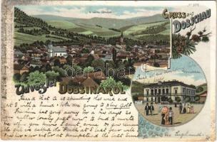 1902 Dobsina, Dobschau; látkép, Városháza / general view, town hall. Lithogr. Kunstanstalt Mehner & Maas No. 3676. Art Nouveau, floral, litho (kopott sarok / worn corner)