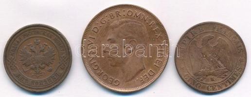 Vegyes: Franciaország 1862K 5c Cu "III. Napóleon" + Orosz Birodalom 1911. 2k Cu + Ausztrál...
