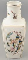 Hollóházi porcelán nagy méretű váza . Madaras, virágos. Kézzel festett, jelzett, hibátlan. 37,5 cm