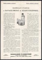 cca 1930 Savage mosó- és szárítógép, szórólap, részletes leírással, hajtott