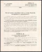 cca 1930 Szikla D. az A. A. Marks-féle valódi amerikai műlábak forgalmazója, tájékoztató prospektus, 4p