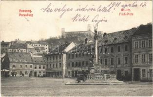 1911 Pozsony, Pressburg, Bratislava; Hal tér, vár, üzletek / Fisch-Platz / square, castle, shops (EK)