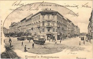 1901 Budapest VI. Váci körút és Podmaniczky utca sarok (mai Bajcsy Zsilinszky út), villamosok, Teutsch B. József erdélyi borai, Weiss és Társa Betéti társaság. Divald Károly 246.