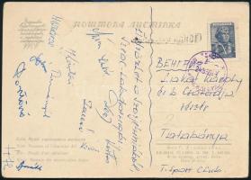 Labdarúgók által aláírt Lakat Károlynak küldött képeslap