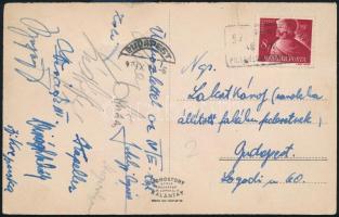 Az NTE által Lakat Károlynak küldött képeslap aláírásokkal