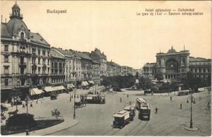 1918 Budapest VII. Baross tér, Keleti pályaudvar, 17-es és 19-es villamosok, Hazai első takarékpénztár, Dr. Radnai Sándor fogorvos, szálló