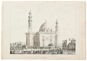 Coste, Pascal (1787-1879) után metszette Hibon, Auguste, (1780-1857): A Hasszán-szultán mecset Kairó, Egyiptom, (Vue extérieure de la Mosquée Hassan et de la Place Roumeyleh), 1839. Rézmetszet, papír. Foltos. Lapszéli szakadásokkal. 31,5x42 cm. / Coste, Pascal (1787-1879), Hibon, Auguste, (1780-1857): The Mosque-Madrasa of Sultan Hassan in Cairo, Egypt, 1839. Engraving on paper. Spotty. With tears on the edge of the sheet. 31,5x42 cm