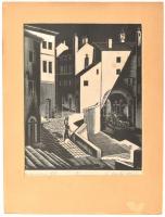 Gáborjáni Szabó Kálmán (1897-1955): Bracciano, 1931. Fametszet, papír. Jelzett. Paszpartuban. Kissé foltos, javított. 27x21,5 cm