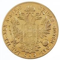 Ausztria 1915. 4 Dukát Au "Ferenc József" aranyozott fém utánveret sérült tokban és kapszu...