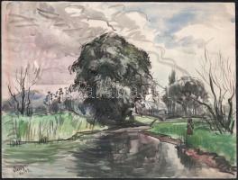 Élesdy István (1912-1987): Vízparti táj. Akvarell, papír, jelzett. 25x33 cm