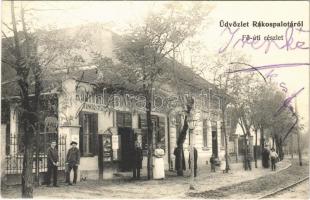 1907 Budapest XV. Rákospalota, Fő út, Fischer Dezső könyvnyomdája, könyv és papírkereskedés üzlete és saját kiadása, kocsma és bor