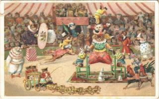 1934 Cat circus art postcard (kis szakadás / small tear)