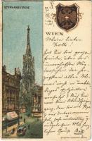 1899 Wien, Vienna, Bécs; Stephanskirche / church, horse-drawn tram, coat of arms. Karl Stückers Kunstanstalt litho s: Rosenberger (cut)