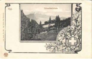 Rigi, Rigibahn; Schnurtobelbrücke / rack railway, train. Coll. Stolle No. 542. Serie 46. Vitznau-Rigi-Bahn. Officielle Ansichtskarte No. 5. Art Nouveau, floral (EK)