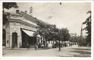Losonc, Lucenec; utca, Szüsz Kávéház, üzlet / street, cafe, shops + 1938 LOSONC VISSZATÉRT So. Stpl
