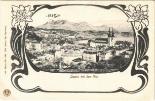Luzern, Lucerne; mit dem Rigi. Coll. Stolle No. 538. Serie 46. Vitznau-Rigi-Bahn. Officielle Ansichtskarte No. 1. Art Nouveau, floral (EB)