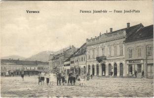 1910 Versec, Vrsac; Ferenc József tér, J.G. Mitraschin, Petrowits és Pantits, Alex Dragi üzlete / square, shops