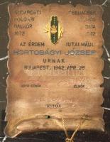 1942 Budapesti Polgári Dalkör Csehacsek Vilmos díja Hortobágyi József úrnak. Nagy méretű márvány pla...