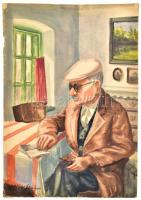 Ziffer Sándor jelzéssel: Olvasó férfi. Akvarell, papír. Lap szélén szakadásokkal. 60x43 cm