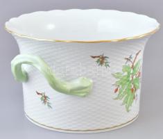 Herendi csipkebogyó mintás óriás porcelán kaspó. Kézzel festett, jelzett, hibátlan. d: 25 cm, m: 15,...
