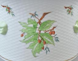 Herendi csipkebogyó mintás óriás porcelán kaspó. Kézzel festett, jelzett, hibátlan. d: 25 cm, m: 15,...