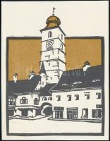 Kós Károly (1883-1977): Szebeni várostorony, offszet, papír,jelzés nélkül, 15x12 cm