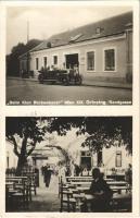 1930 Wien, Vienna, Bécs XIX. Grinzing, Beim Klan Rockenbauer, Sandgasse / restaurant entry and garden, automobile