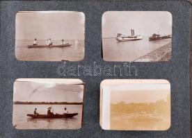 cca 1905 Régi fotóalbum főleg a Duna mentén készült képekkel. Hajók, vízparti települések, családi fotók, régi albumban 60 db fotó