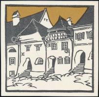 Kós Károly (1883-1977): Segesvári házsor, offszet, papír,jelzés nélkül, 12x12 cm