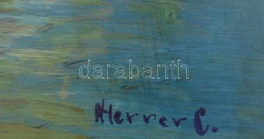 Herrer C jelzéssel: Kikötő. Olaj, falemez. Fa keretben. 59x45 cm